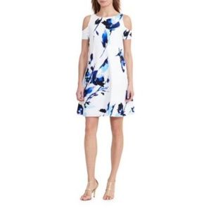 Ralph Lauren White blue Floral Print Dress